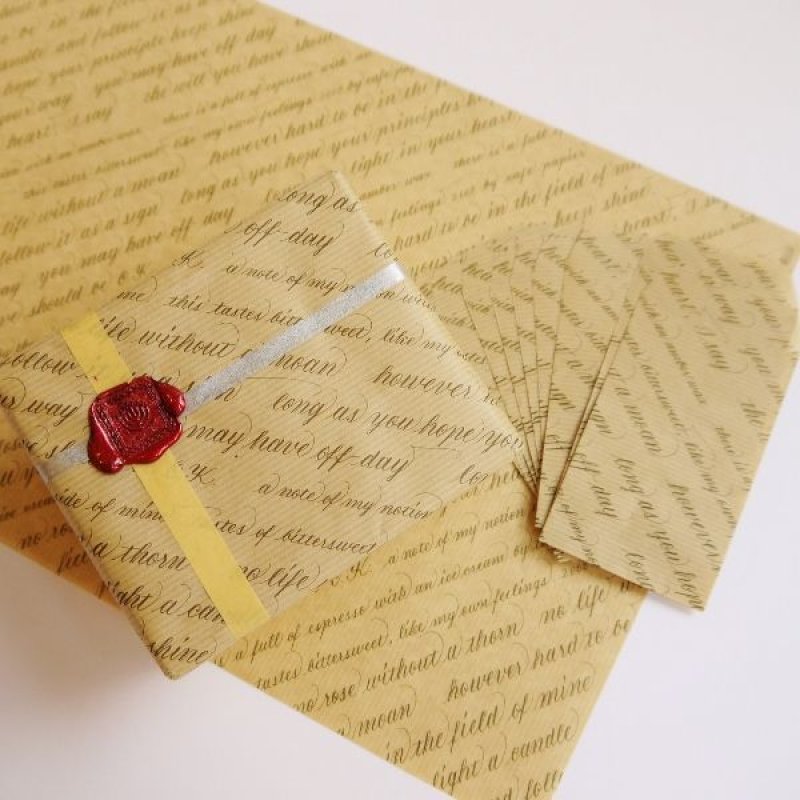 画像2: 30%OFF 筋入り茶紙包装紙　カリグラフィー柄 ポチ袋つき (2)